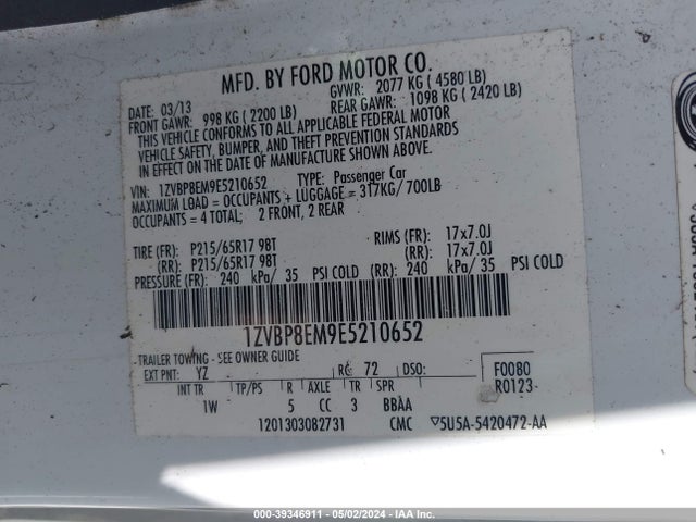 Ford Mustang V6 2014 1ZVBP8EM9E5210652 Image 9