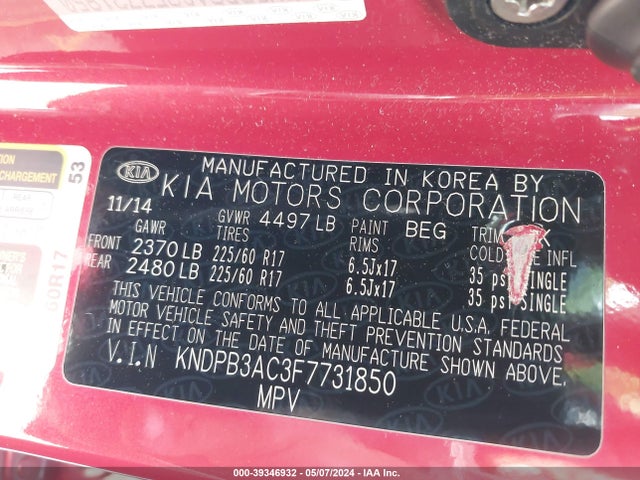 KIA Sportage Lx 2015 KNDPB3AC3F7731850 Image 9