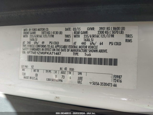 Ford Transit-150 2015 1FTNE1ZM0FKA71487 Image 9