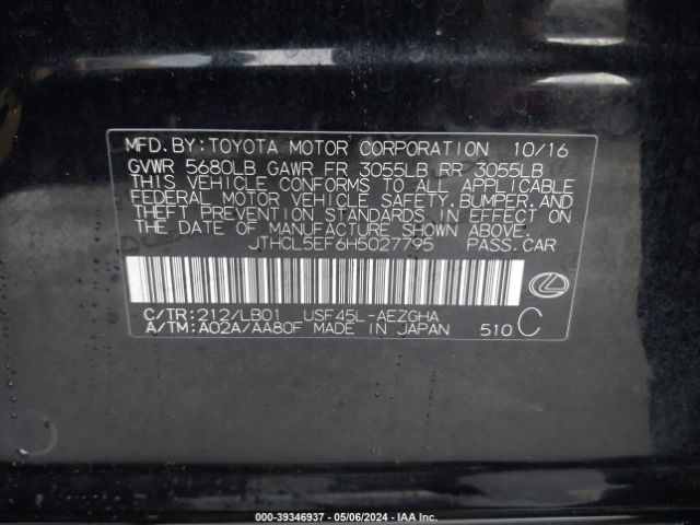 JTHCL5EF6H5027795 Lexus LS 460