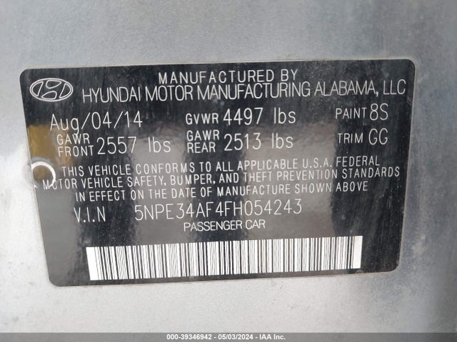 Hyundai Sonata Sport 2015 5NPE34AF4FH054243 Image 9
