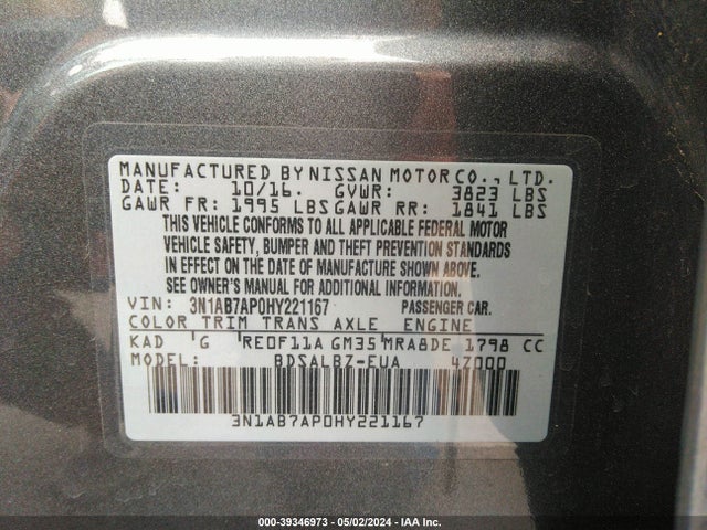 Nissan SENTRA S 2017 3N1AB7AP0HY221167 Image 9