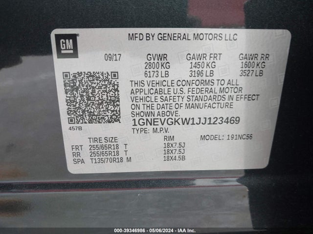 Chevrolet Traverse 1lt 2018 1GNEVGKW1JJ123469 Image 9