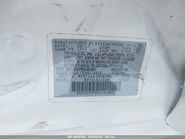 Nissan Versa 1.6 S+ 2017 3N1CN7AP0HL851851 Image 9