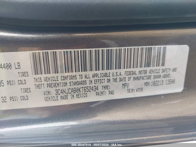 3C4NJCAB0KT652434 Jeep Compass Sport Fwd