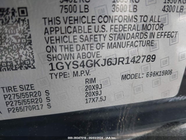 1GYS4GKJ6JR142789 Cadillac Escalade Esv Standard