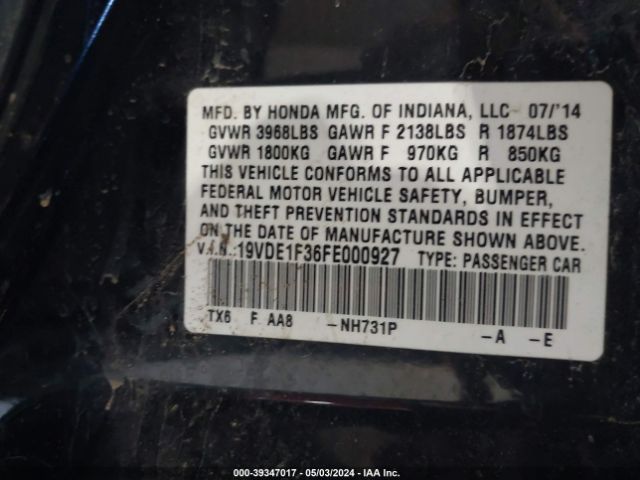 19VDE1F36FE000927 Acura Ilx 2.0l