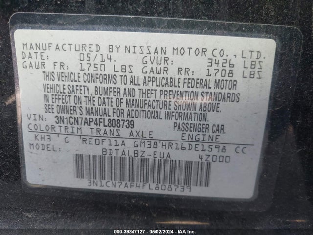 Nissan Versa 1.6 Sv 2015 3N1CN7AP4FL808739 Image 9