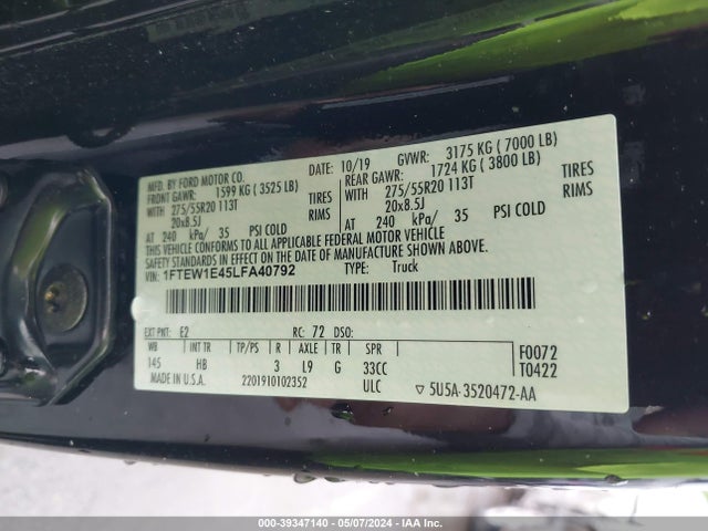 Ford F-150 Lariat 2020 1FTEW1E45LFA40792 Image 9