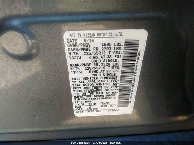 Nissan Rogue Sl 2018 JN8AT2MT8JW486216 Image 9