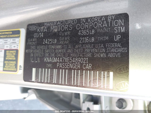 KIA Optima Lx 2014 KNAGM4A7XE5489021 Image 9