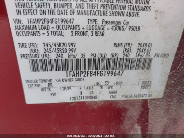 1FAHP2F84FG199647 Ford Taurus Limited