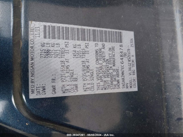 Nissan Pathfinder Sl 2014 5N1AR2MN7EC648478 Image 9
