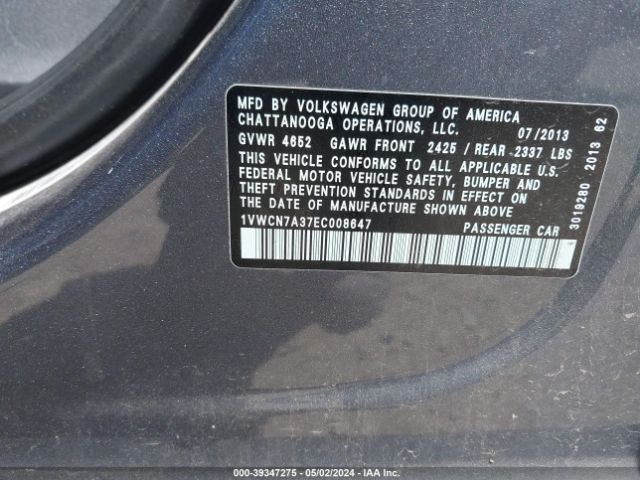 1VWCN7A37EC008647 Volkswagen Passat 2.0l Tdi Sel Premium