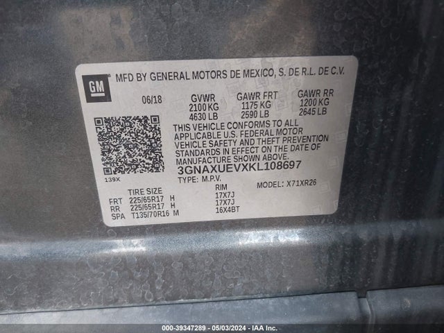 Chevrolet EQUINOX LT 2019 3GNAXUEVXKL108697 Image 9
