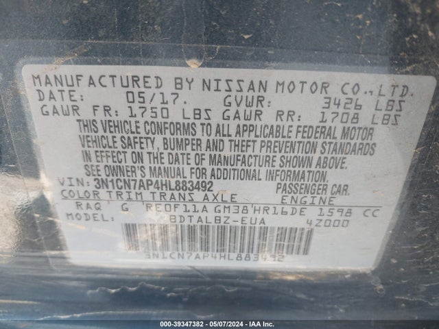 Nissan Versa 1.6 Sv 2017 3N1CN7AP4HL883492 Image 9