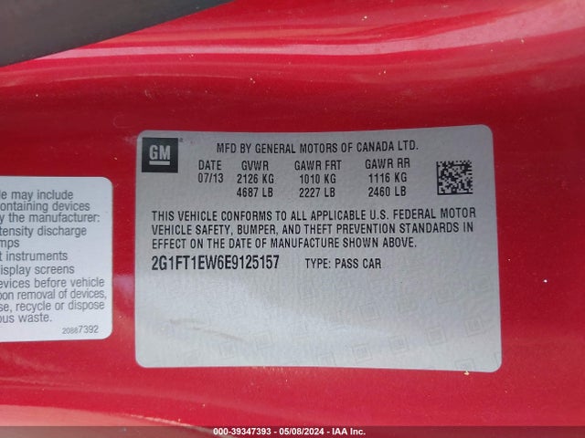 Chevrolet CAMARO 2SS 2014 2G1FT1EW6E9125157 Image 9