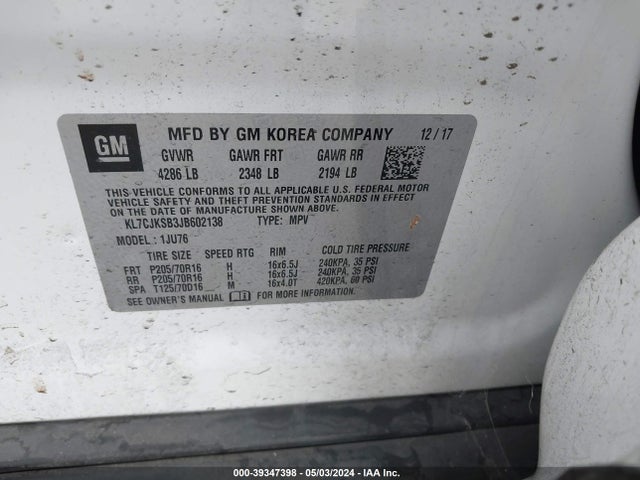 Chevrolet TRAX LS 2018 KL7CJKSB3JB602138 Image 9