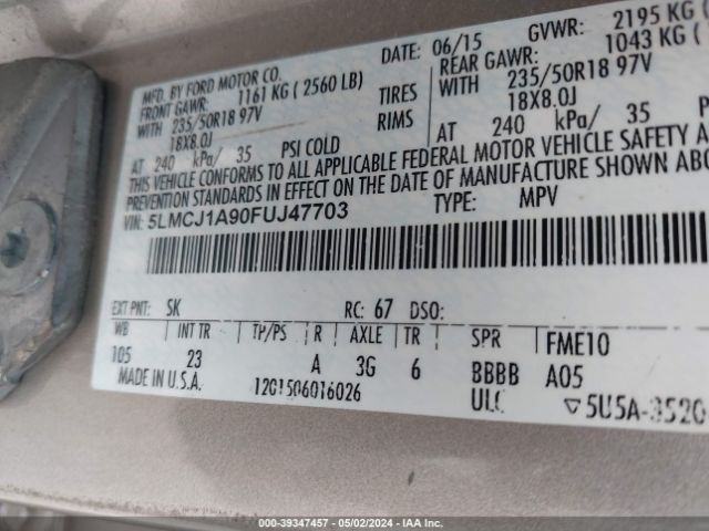5LMCJ1A90FUJ47703 Lincoln MKC
