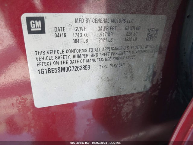 Chevrolet Cruze Lt Auto 2016 1G1BE5SM0G7262859 Image 9