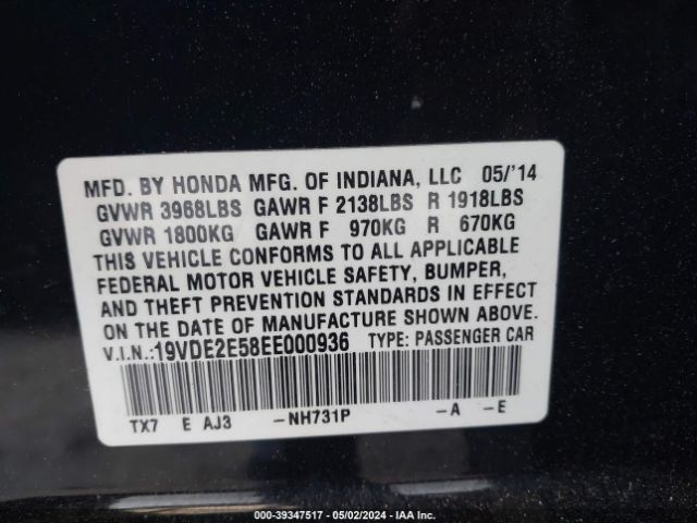 19VDE2E58EE000936 Acura Ilx 2.4l