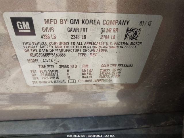 KL4CJCSB6FB169358 Buick Encore Leather