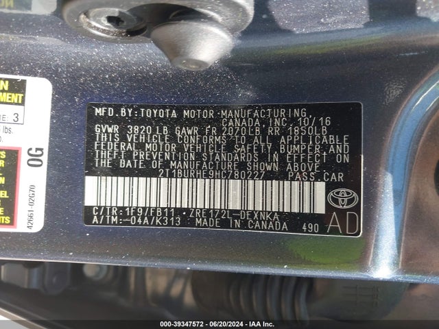 Toyota COROLLA LE 2017 2T1BURHE9HC780227 Image 9