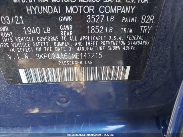 Hyundai Accent Sel 2021 3KPC24A61ME143215 Image 9