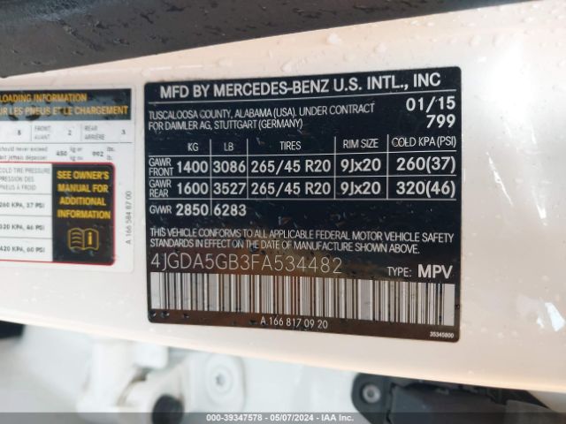 4JGDA5GB3FA534482 Mercedes-Benz Ml 400 4matic