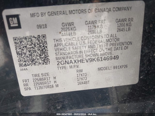 Chevrolet EQUINOX LS 2019 2GNAXHEV9K6146949 Image 9
