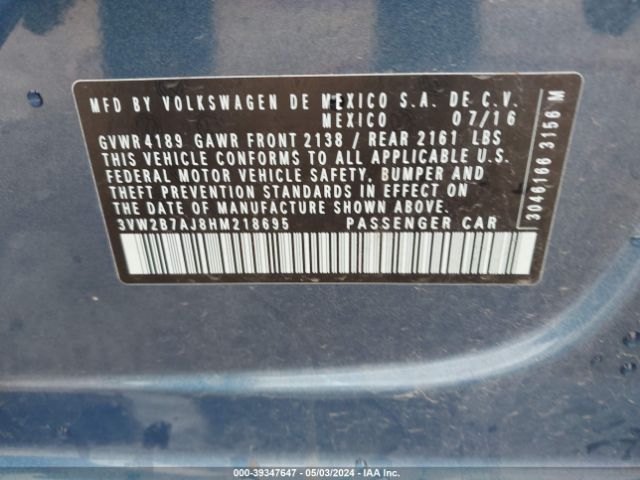 3VW2B7AJ8HM218695 Volkswagen Jetta 1.4t S