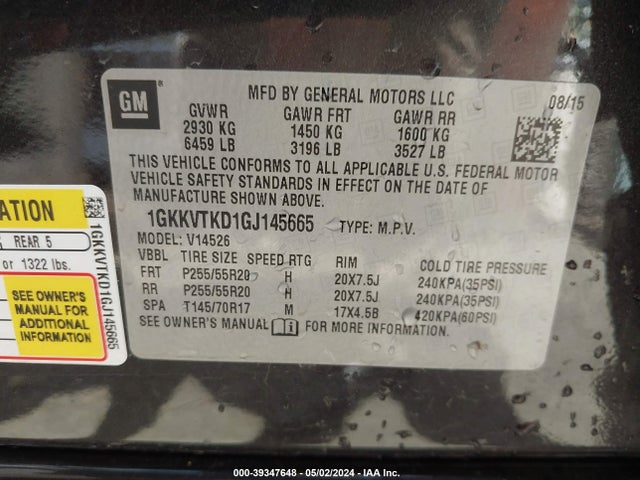 1GKKVTKD1GJ145665 GMC Acadia Denali