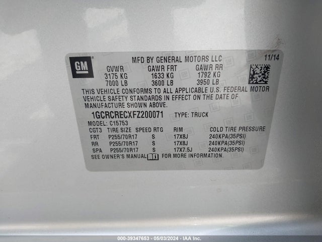 Chevrolet Silverado 1500 1lt 2015 1GCRCRECXFZ200071 Image 9