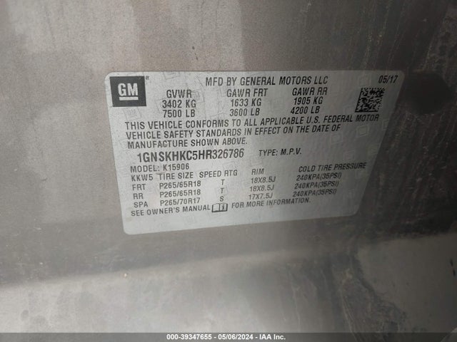 Chevrolet Suburban Lt 2017 1GNSKHKC5HR326786 Image 9