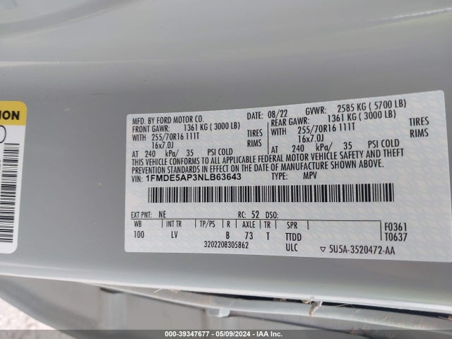 Ford Bronco 2022 1FMDE5AP3NLB63643 Image 9