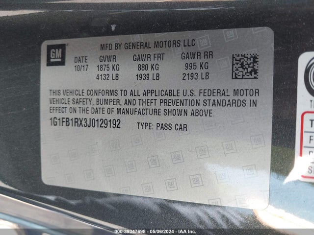 Chevrolet Camaro 1lt 2018 1G1FB1RX3J0129192 Image 9
