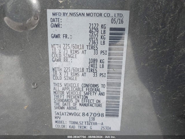 Nissan Rogue Sl 2016 5N1AT2MV0GC847098 Image 9