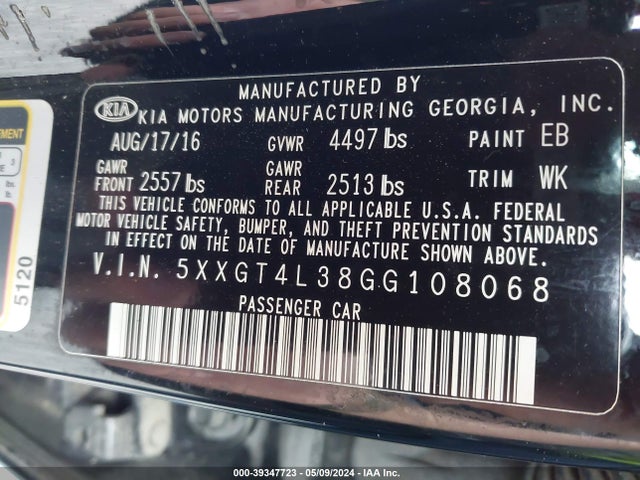 KIA Optima Lx 2016 5XXGT4L38GG108068 Image 9