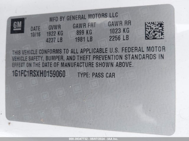 Chevrolet Camaro 2lt 2017 1G1FC1RSXH0159060 Image 9
