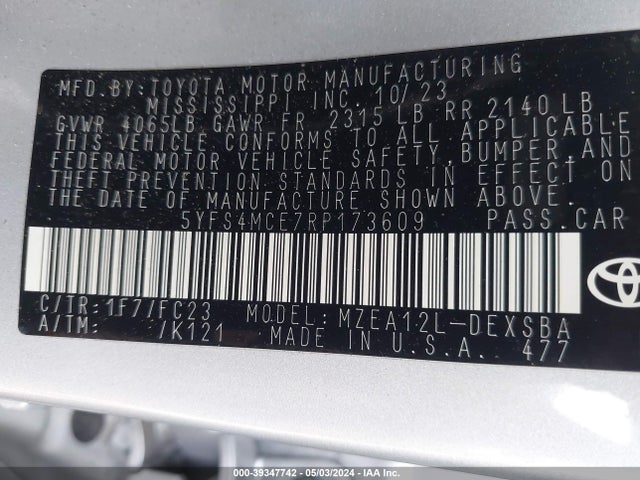 Toyota COROLLA SE 2024 5YFS4MCE7RP173609 Image 9