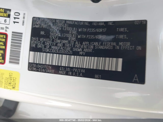 Toyota Sienna Le 8 Passenger 2018 5TDKZ3DC9JS920535 Image 9
