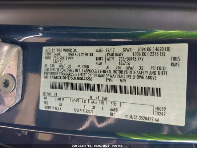 Ford ESCAPE SEL 2018 1FMCU0HD5JUB04658 Image 9