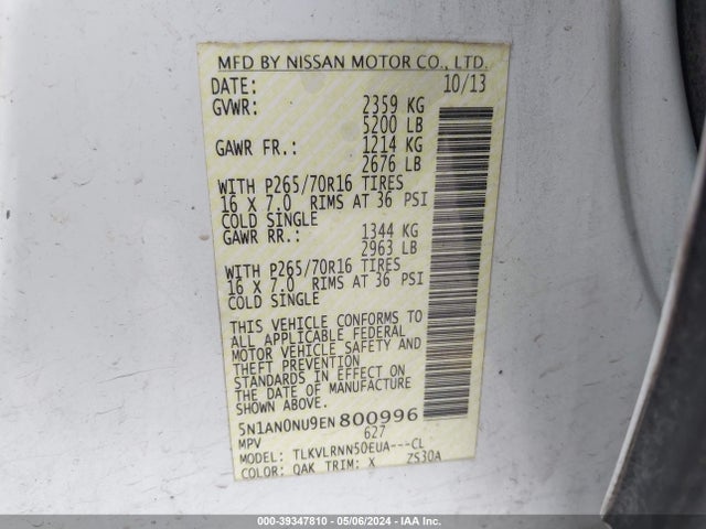 Nissan Xterra S 2014 5N1AN0NU9EN800996 Image 9