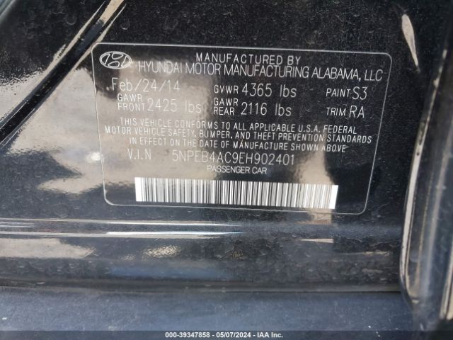 5NPEB4AC9EH902401 Hyundai SONATA GLS