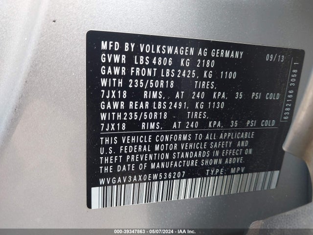 Volkswagen Tiguan Sel 2014 WVGAV3AX0EW536207 Image 9