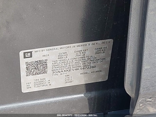 Chevrolet EQUINOX LT 2019 3GNAXKEV4KS672260 Image 9