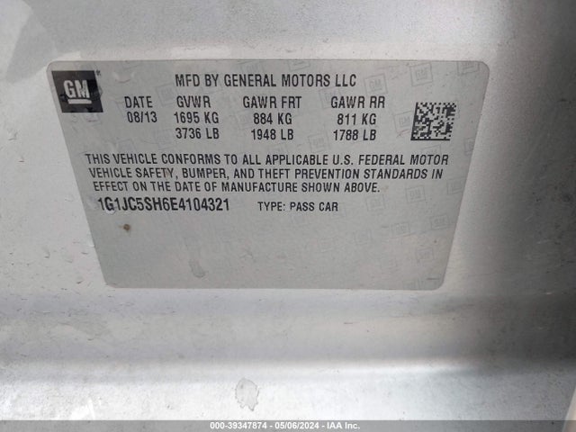 Chevrolet Sonic Lt Auto 2014 1G1JC5SH6E4104321 Image 9