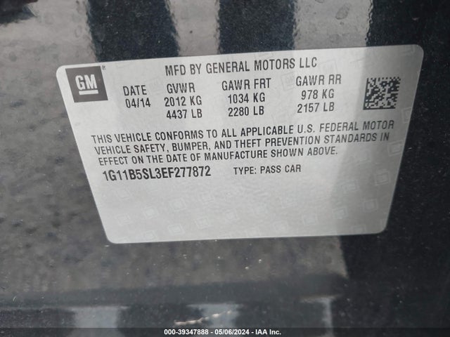 Chevrolet Malibu 1ls 2014 1G11B5SL3EF277872 Image 9