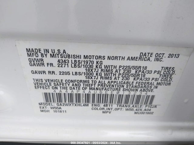 4A4AP4AU6EE013234 Mitsubishi Outlander Sport Se