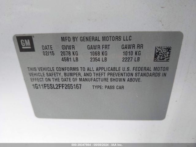 1G11F5SL2FF265167 Chevrolet Malibu 1lz